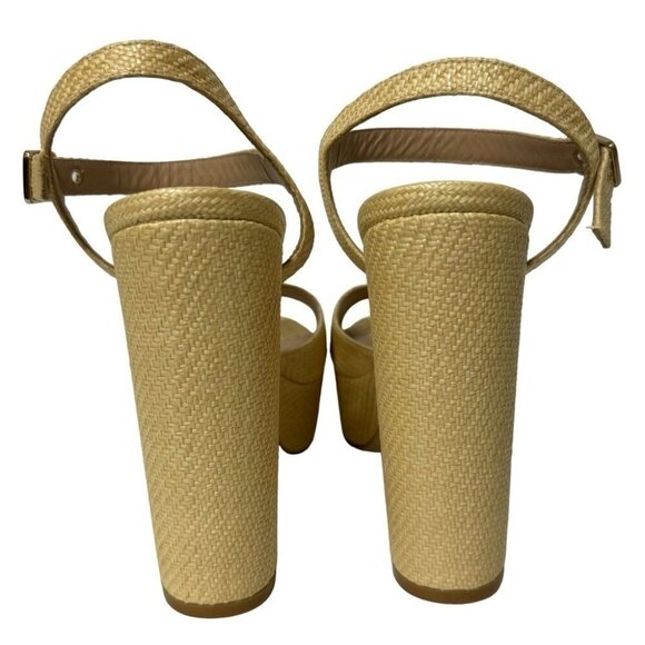 Stuart Weitzman Ryder 95 Platform Sandal Wheat Tan Textured Rafia Size 8.5 New - Picture 5 of 15